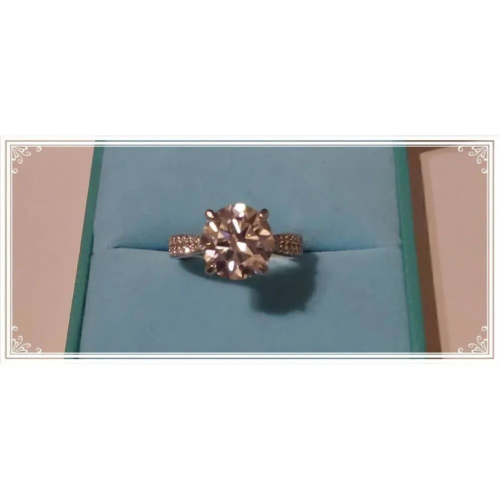 SALE~CERTIFIED Genuine Moissanite 4 Ct. Round Cut & Pave Halo Engagement Ring #8